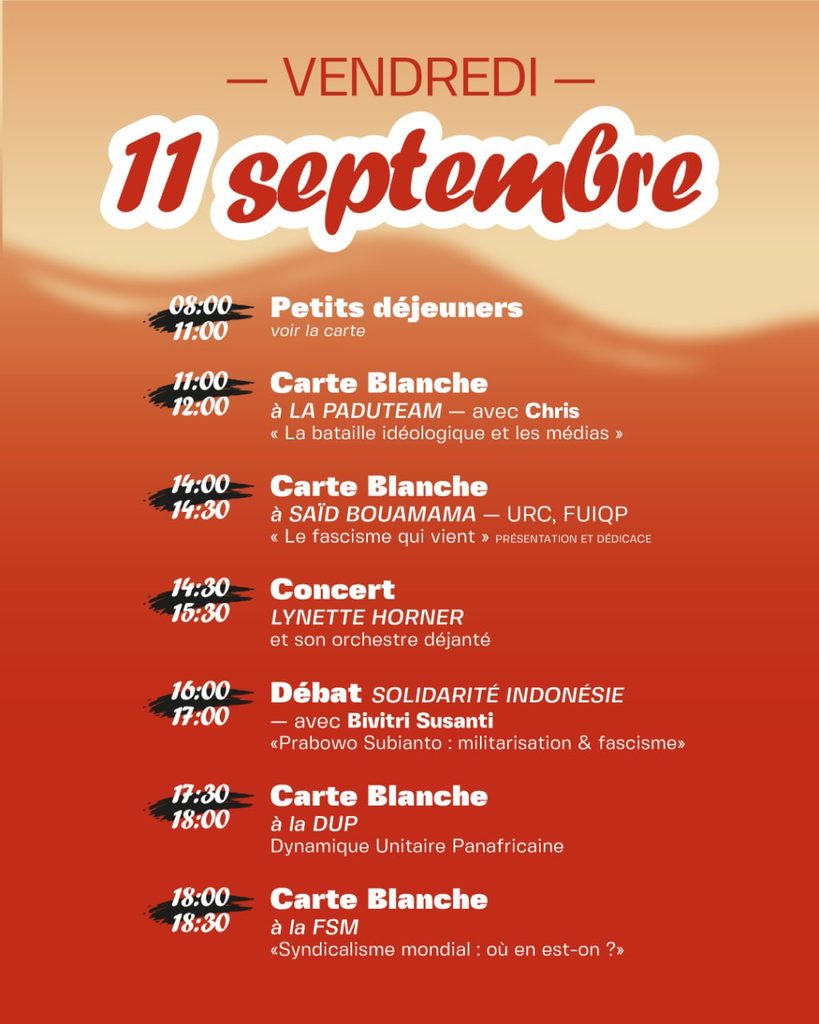 Programme fête de l'humanité 11 septembre